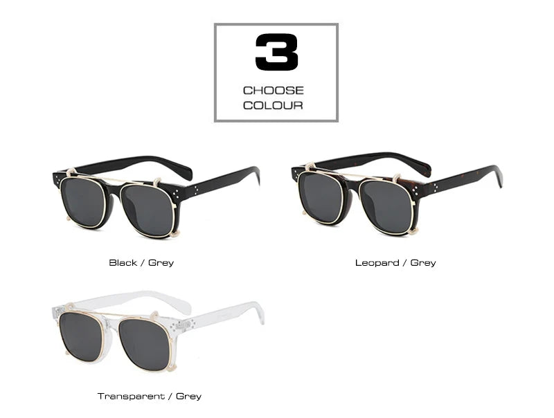 VAULT — Flip-Up Steampunk Square UV400 Sunglasses