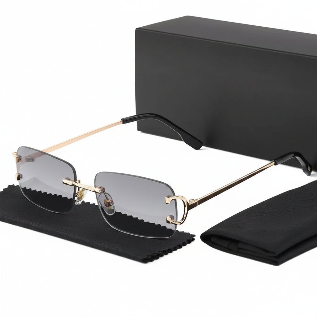 DUNE — Rimless Rectangle UV400 Sunglasses with Gold D-Buckle