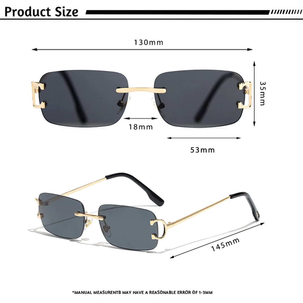 DUNE — Rimless Rectangle UV400 Sunglasses with Gold D-Buckle