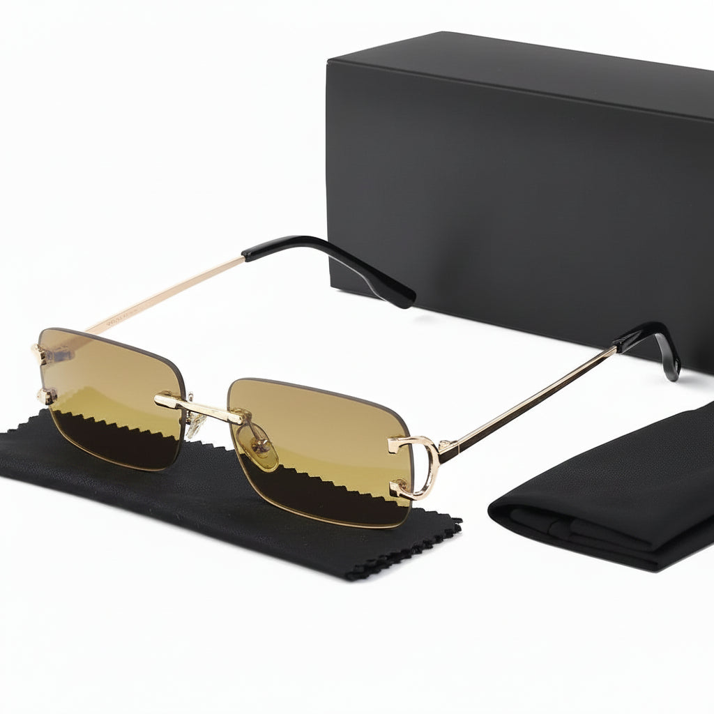 DUNE — Rimless Rectangle UV400 Sunglasses with Gold D-Buckle