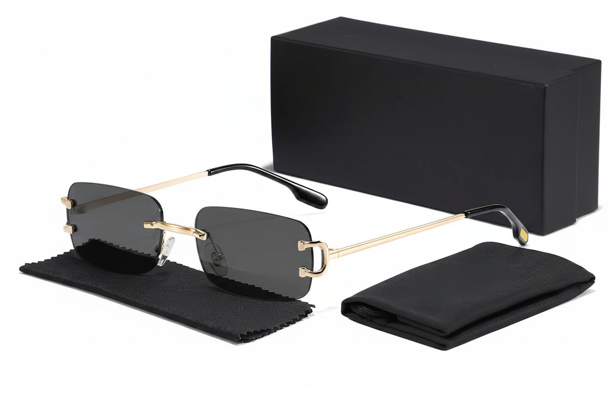 DUNE — Rimless Rectangle UV400 Sunglasses with Gold D-Buckle