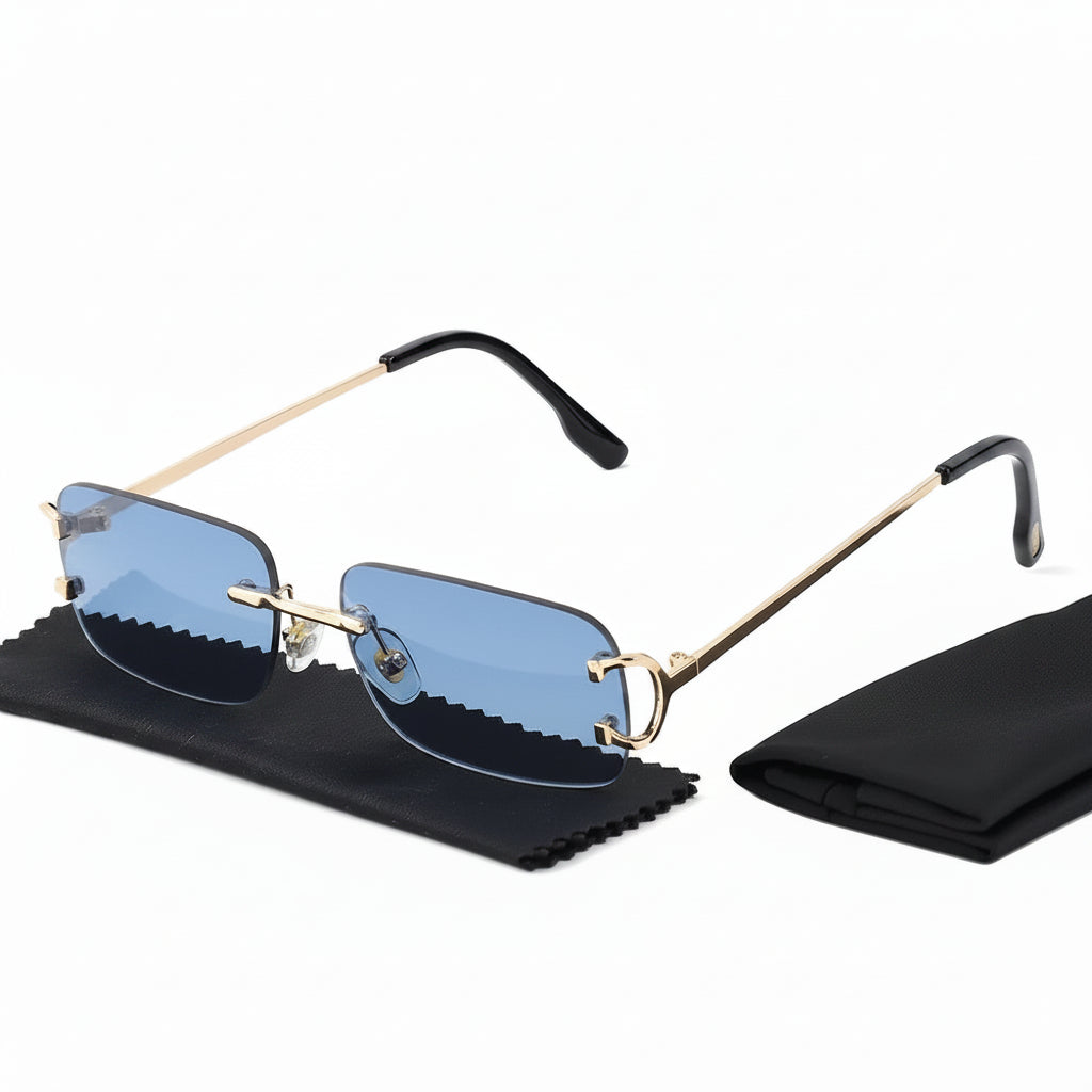 DUNE — Rimless Rectangle UV400 Sunglasses with Gold D-Buckle