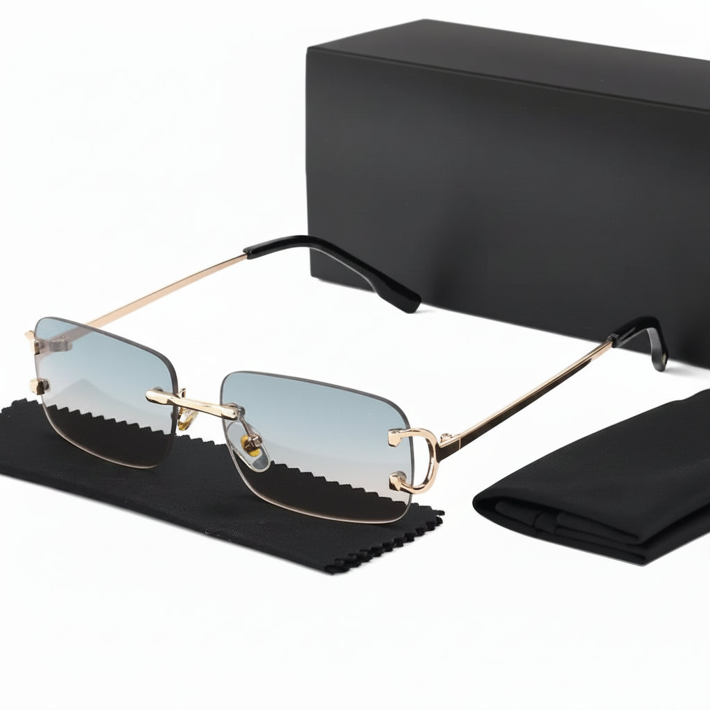DUNE — Rimless Rectangle UV400 Sunglasses with Gold D-Buckle