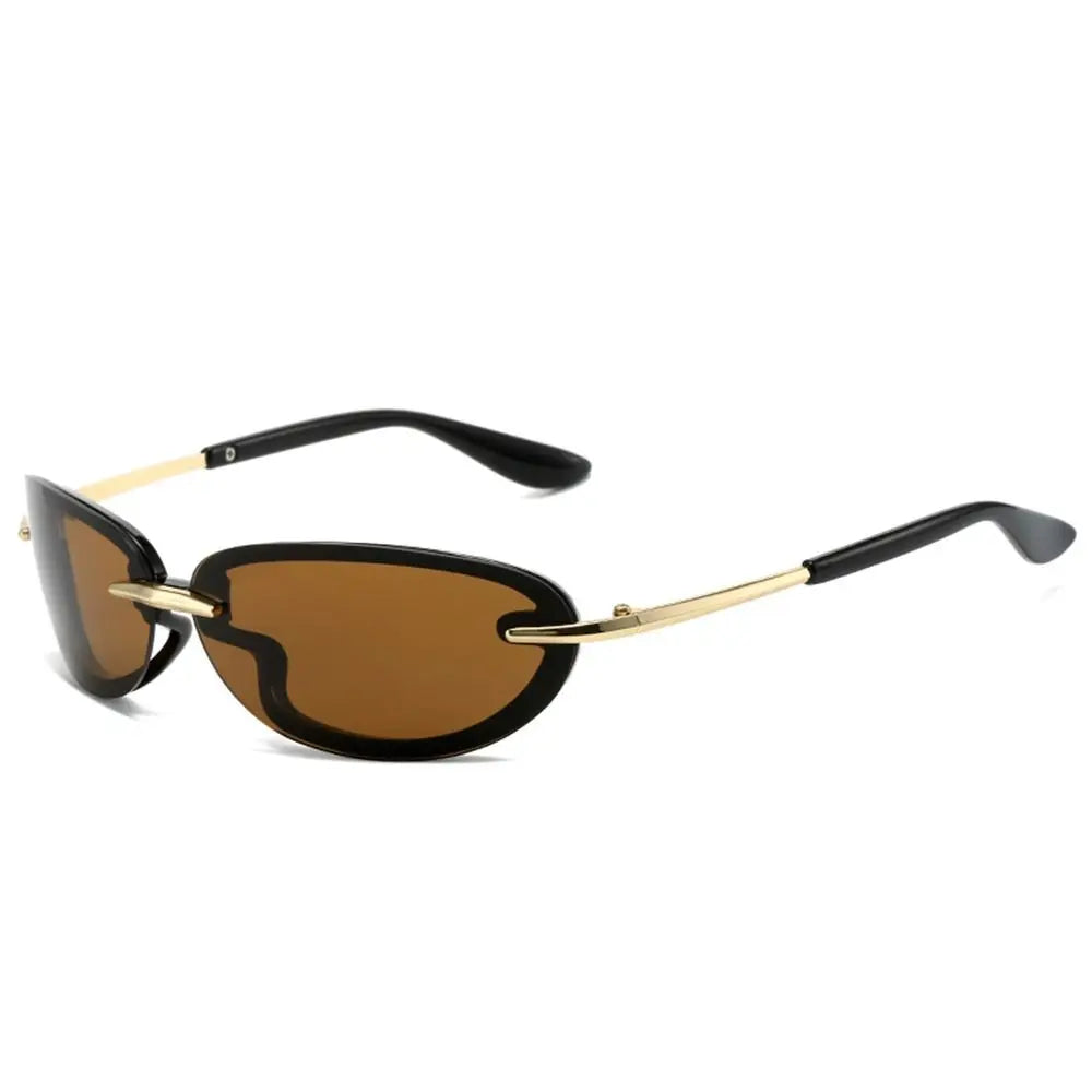 WARP futuristic rimless wrap-around sunglasses UV400 black gold sports