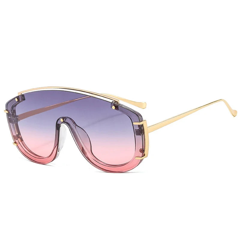 AURA — Oversized One-Piece Rivet UV400 Gradient Sunglasses