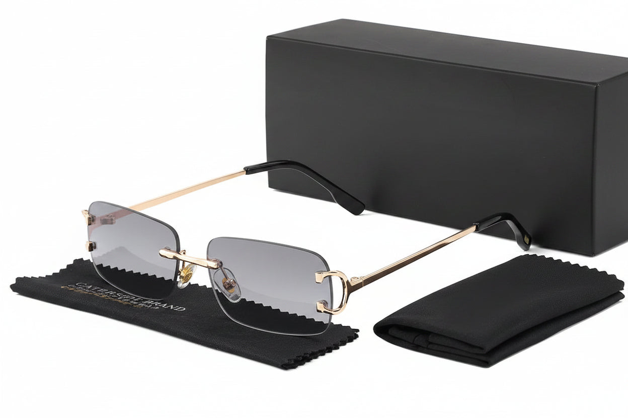 DUNE — Rimless Rectangle UV400 Sunglasses with Gold D-Buckle