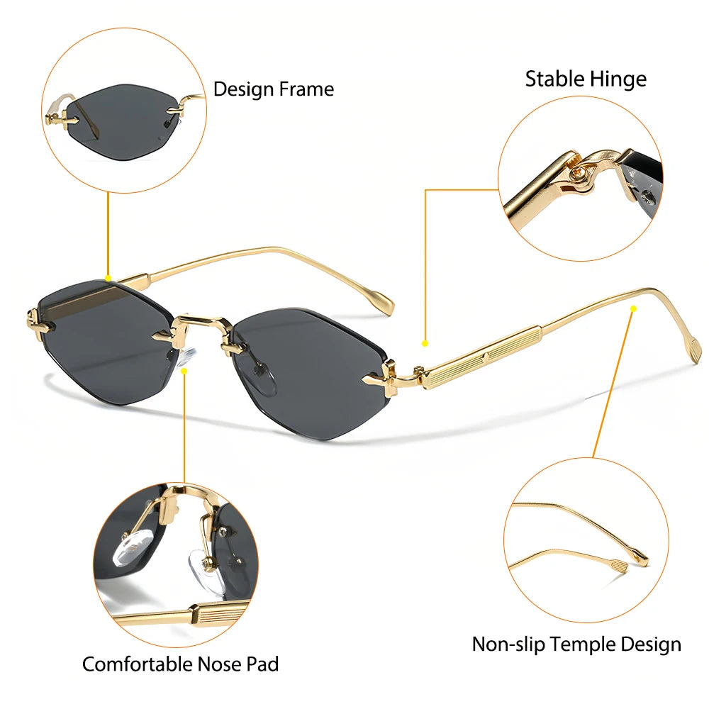 HEX — Rimless Irregular Diamond UV400 Sunglasses in Silver & Blue