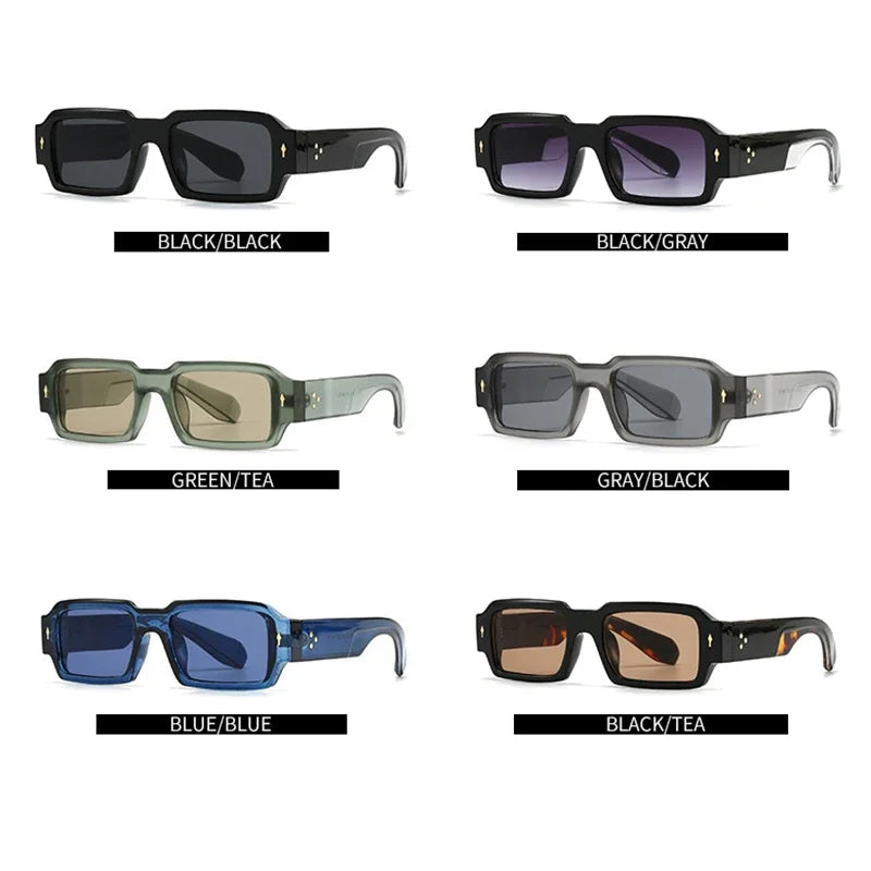 Collection of sunglasses with different color combinations on a white background
