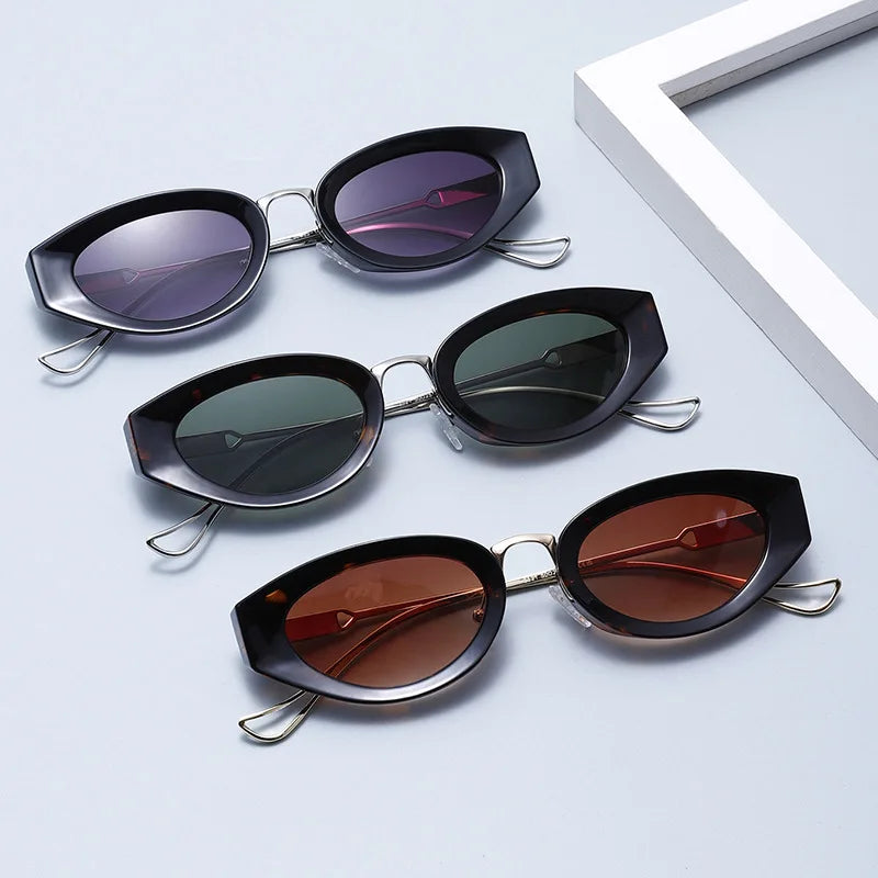 SOLEIL — Cat Eye Acetate UV400 Sunglasses with Gold Temples