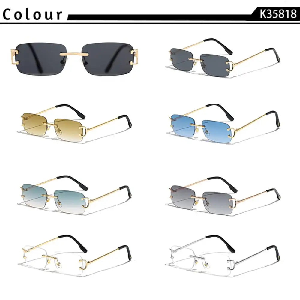 DUNE — Rimless Rectangle UV400 Sunglasses with Gold D-Buckle