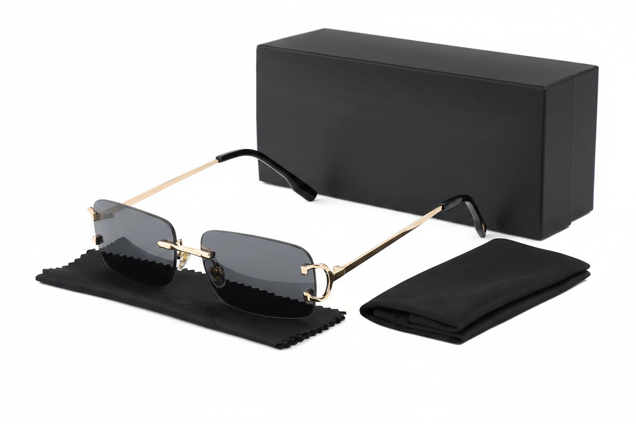 DUNE — Rimless Rectangle UV400 Sunglasses with Gold D-Buckle