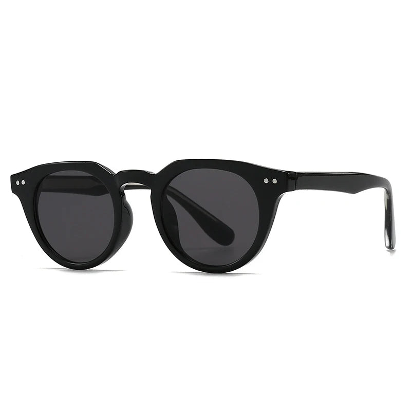 Black sunglasses with dark lenses on a white background