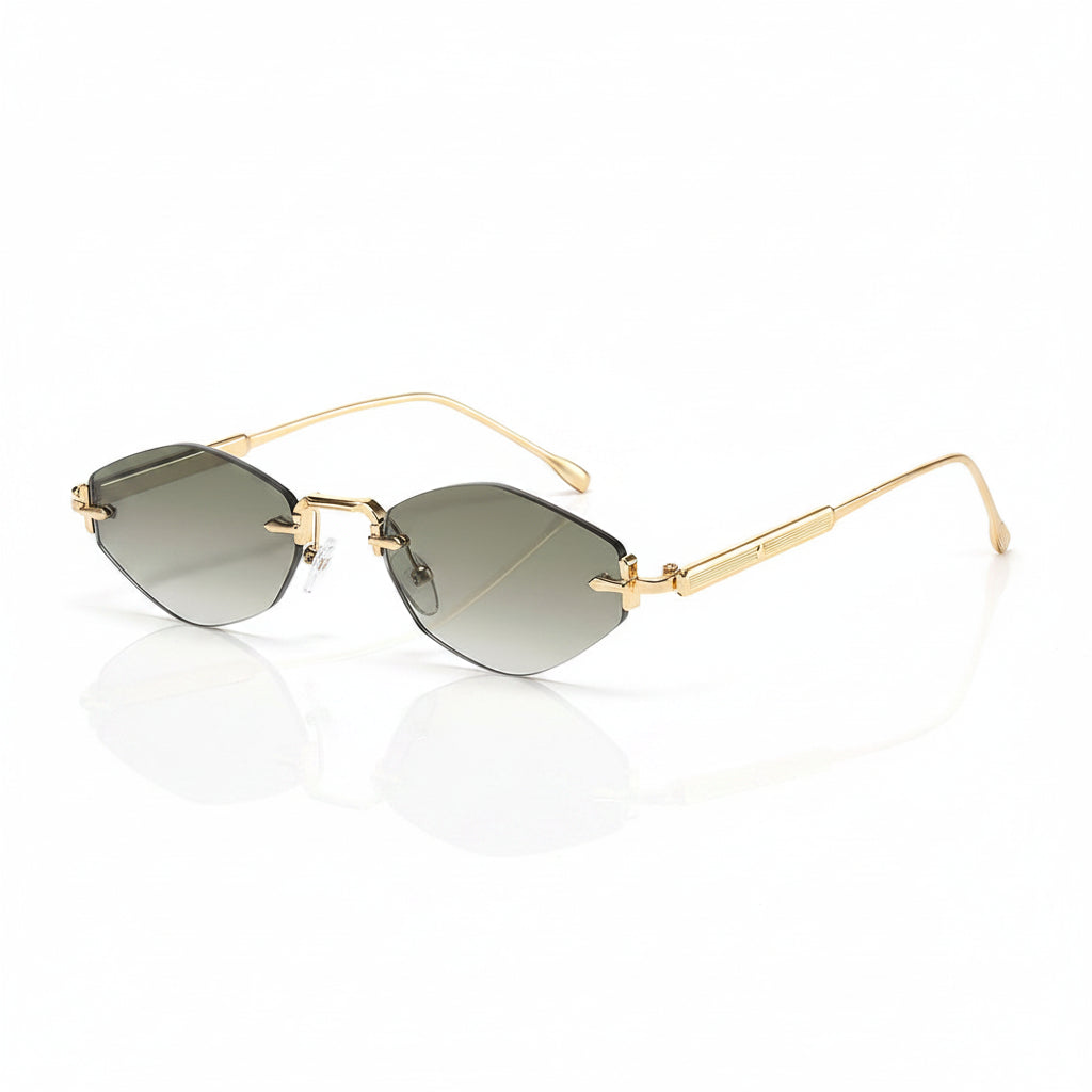 Gold rimless sunglasses with gradient lenses on a white background, featuring the Caterside brand.