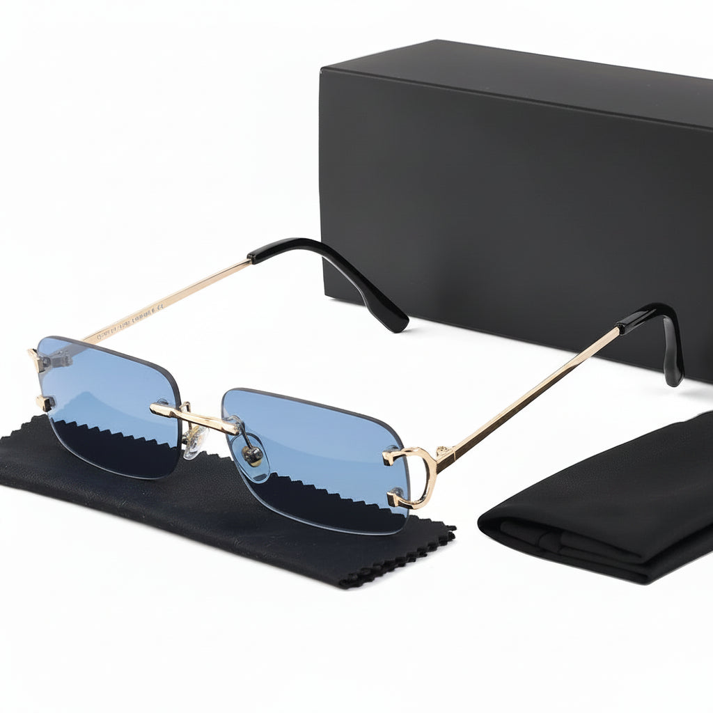 DUNE — Rimless Rectangle UV400 Sunglasses with Gold D-Buckle