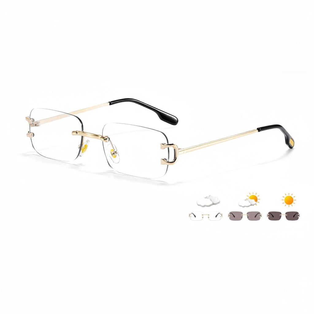 DUNE — Rimless Rectangle UV400 Sunglasses with Gold D-Buckle