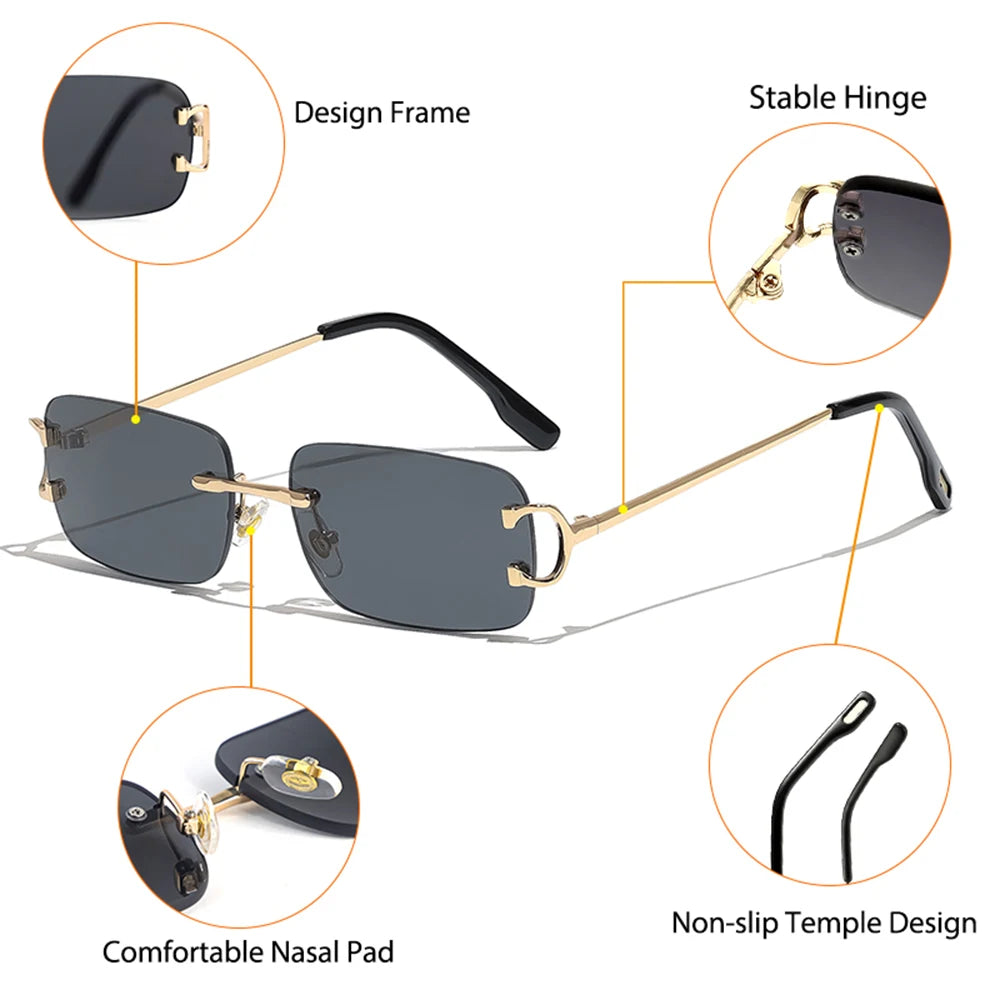 DUNE — Rimless Rectangle UV400 Sunglasses with Gold D-Buckle