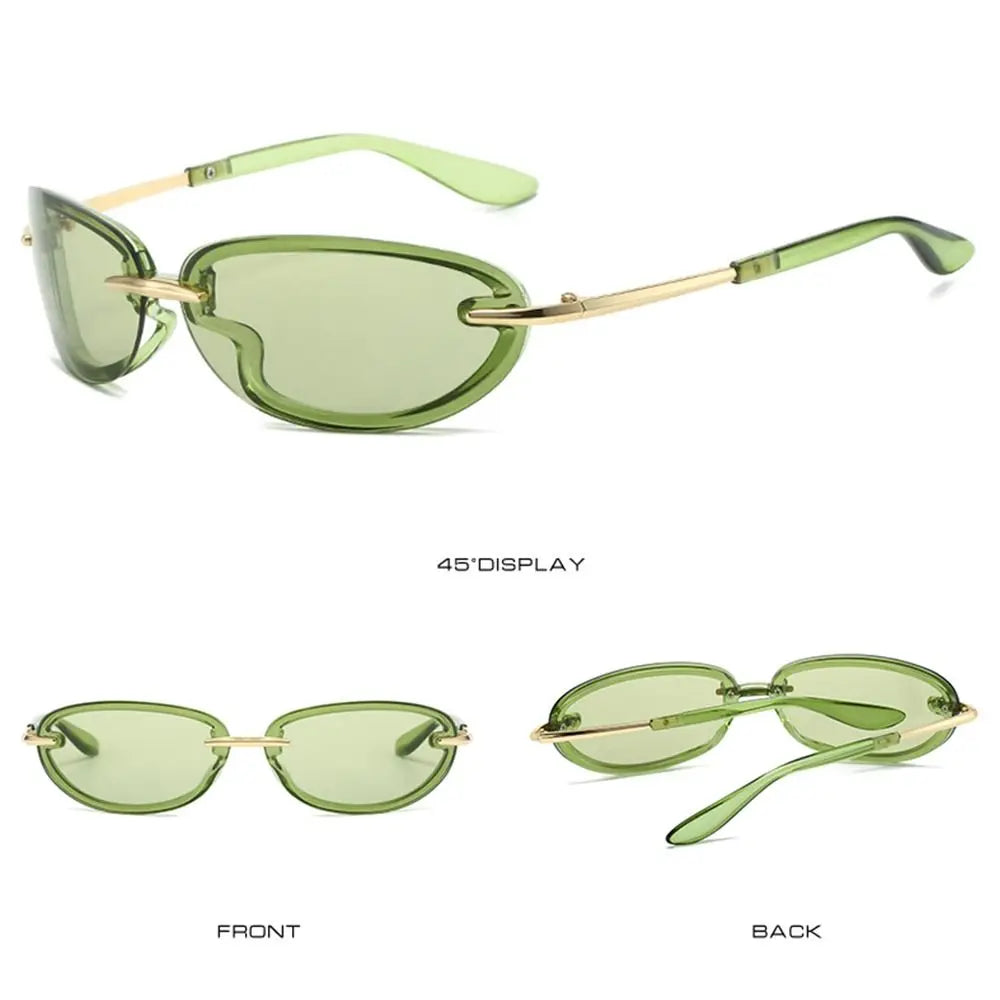 WARP Y2K rectangle sunglasses green lens side angle