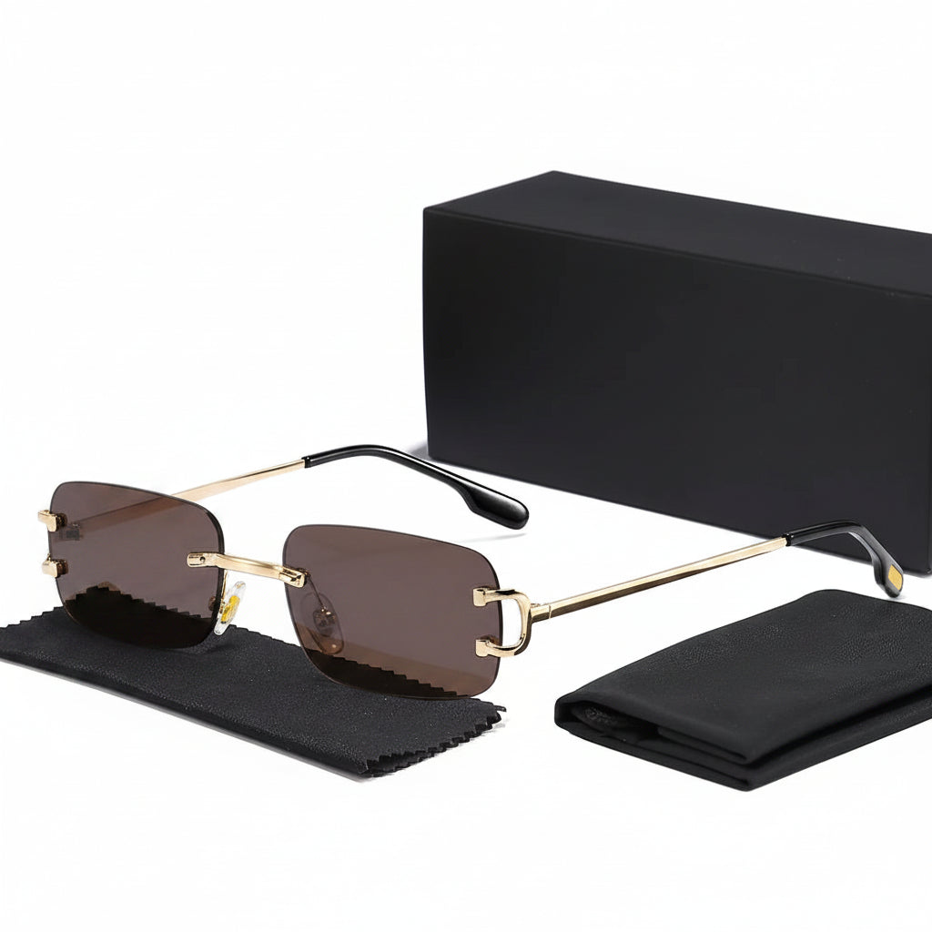 DUNE — Rimless Rectangle UV400 Sunglasses with Gold D-Buckle