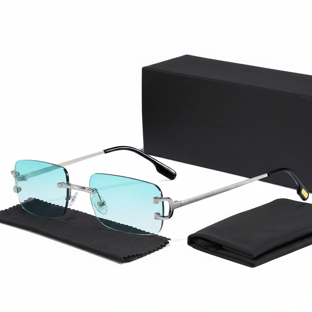 DUNE — Rimless Rectangle UV400 Sunglasses with Gold D-Buckle