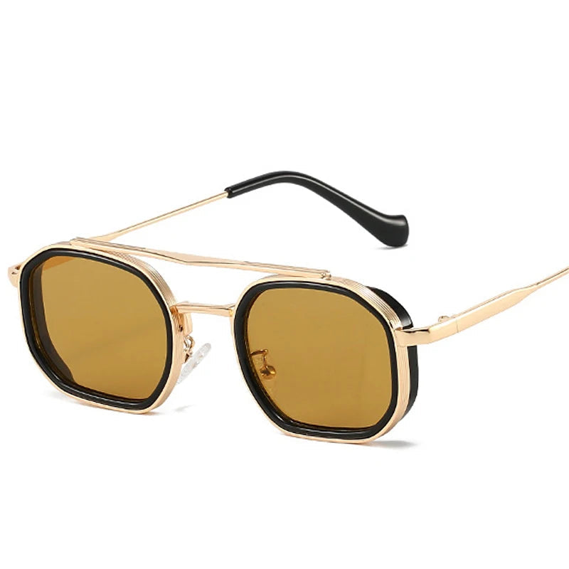TWIN retro double bridge small square sunglasses UV400 polarized gradient