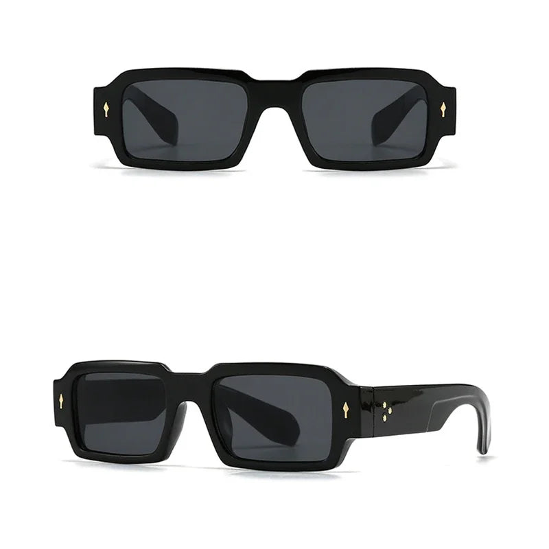Black sunglasses with dark lenses on a white background