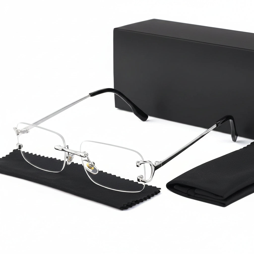 DUNE — Rimless Rectangle UV400 Sunglasses with Gold D-Buckle