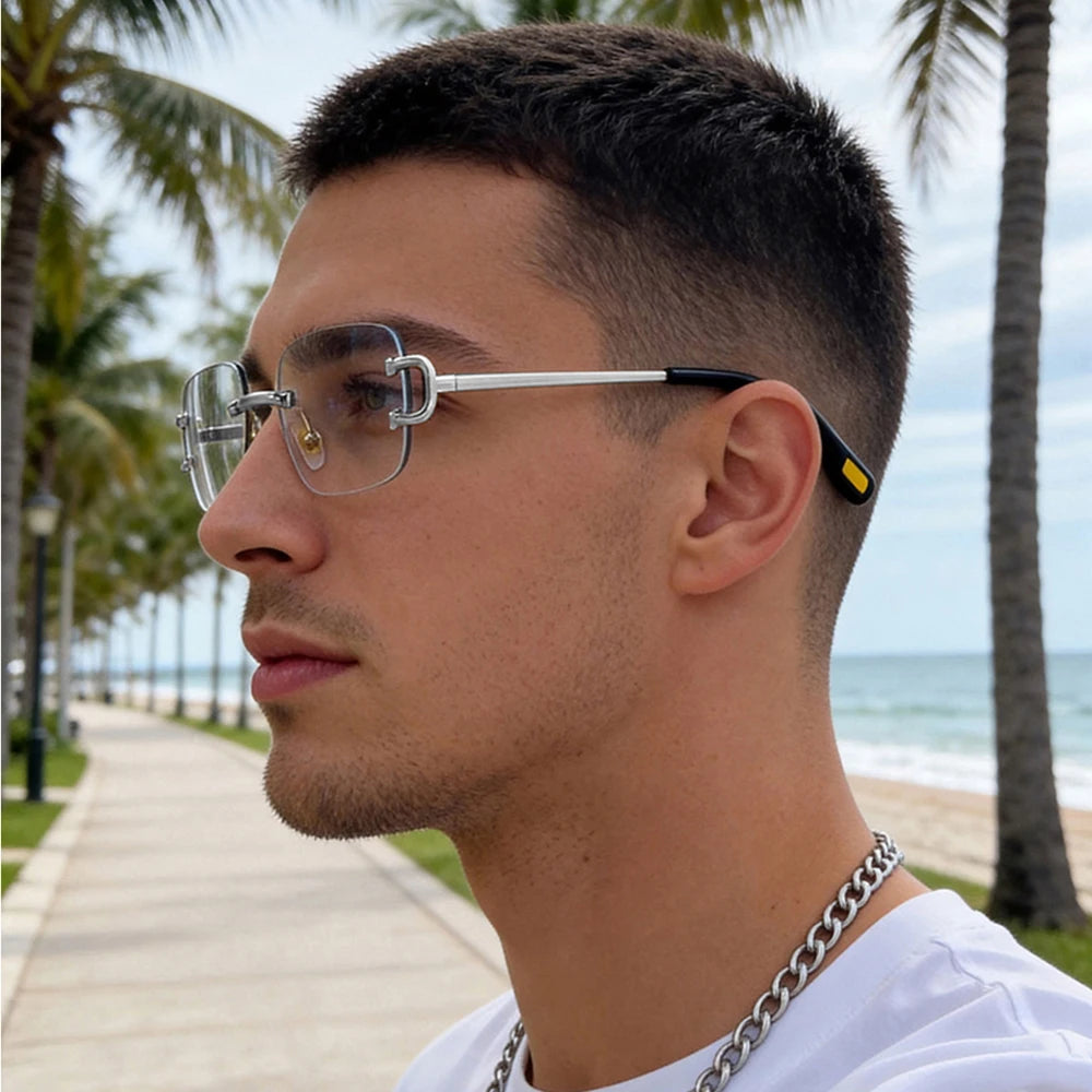 DUNE — Rimless Rectangle UV400 Sunglasses with Gold D-Buckle
