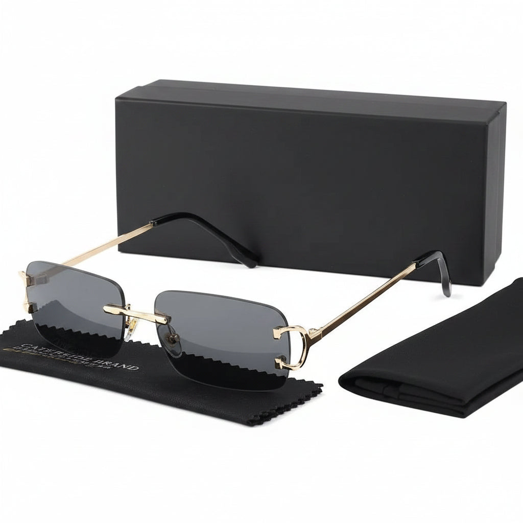 DUNE — Rimless Rectangle UV400 Sunglasses with Gold D-Buckle