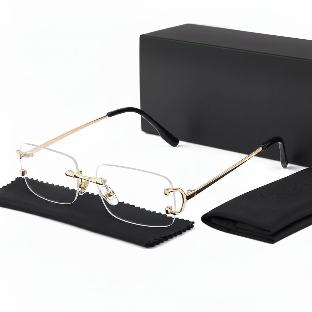 DUNE — Rimless Rectangle UV400 Sunglasses with Gold D-Buckle
