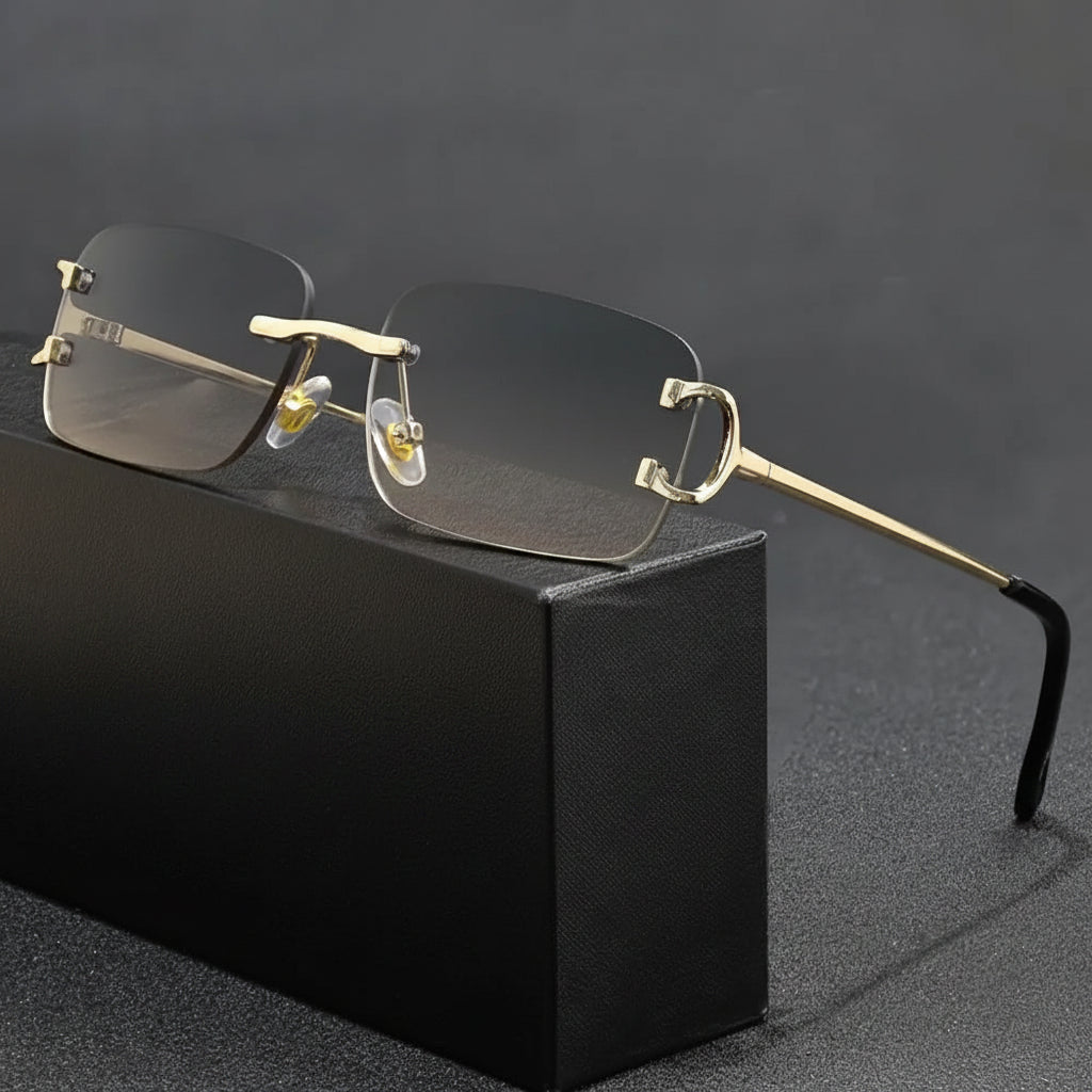 DUNE — Rimless Rectangle UV400 Sunglasses with Gold D-Buckle
