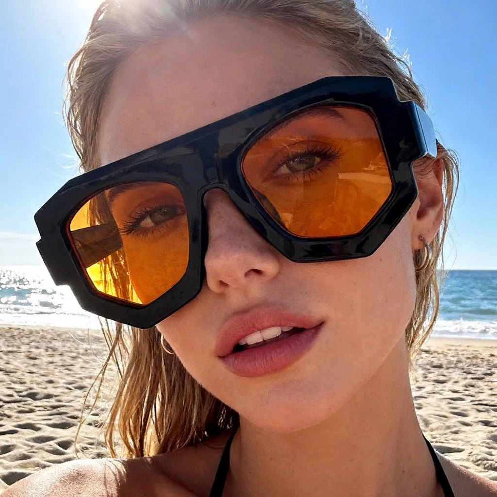 FLUX irregular square candy color gradient sunglasses UV400 black yellow punk