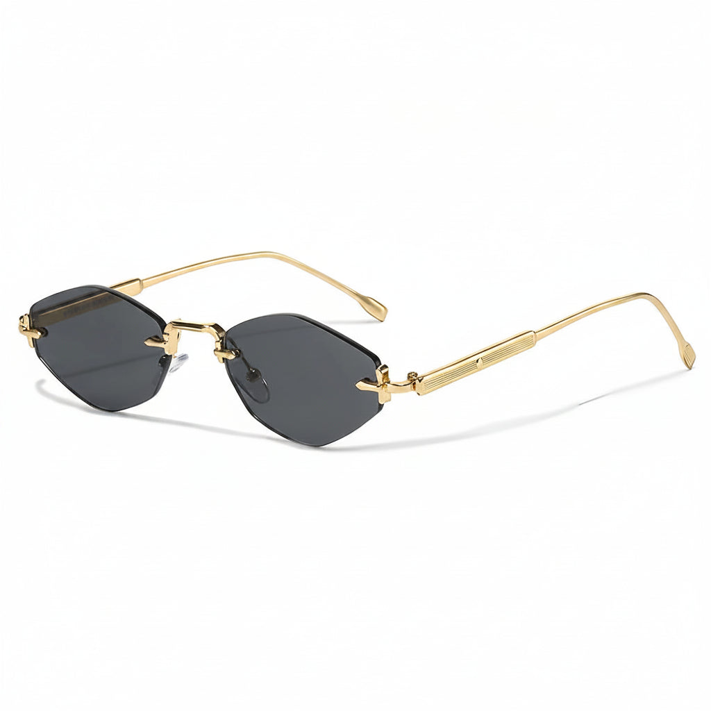 Gold-rimmed sunglasses with dark lenses on a white background, featuring the Caterside brand.