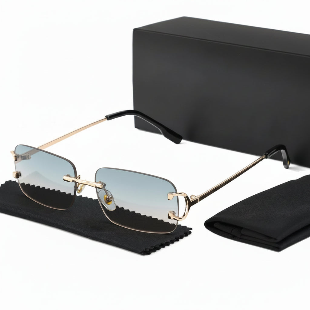 DUNE — Rimless Rectangle UV400 Sunglasses with Gold D-Buckle