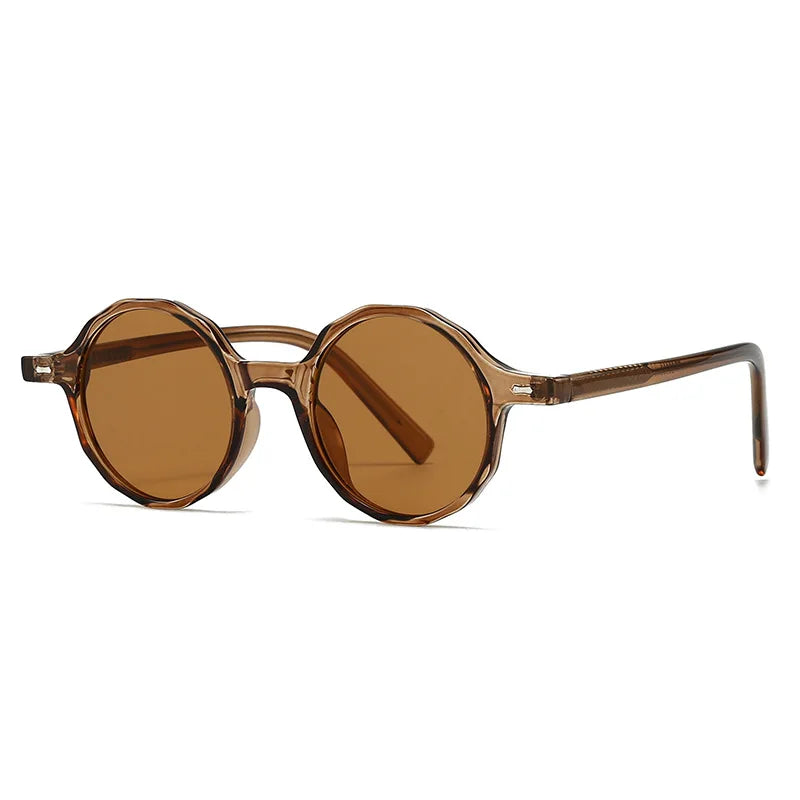 Round brown sunglasses on a white background
