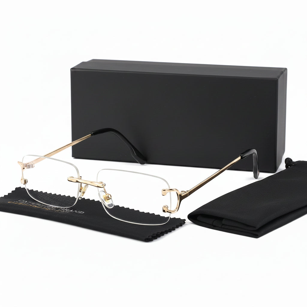DUNE — Rimless Rectangle UV400 Sunglasses with Gold D-Buckle