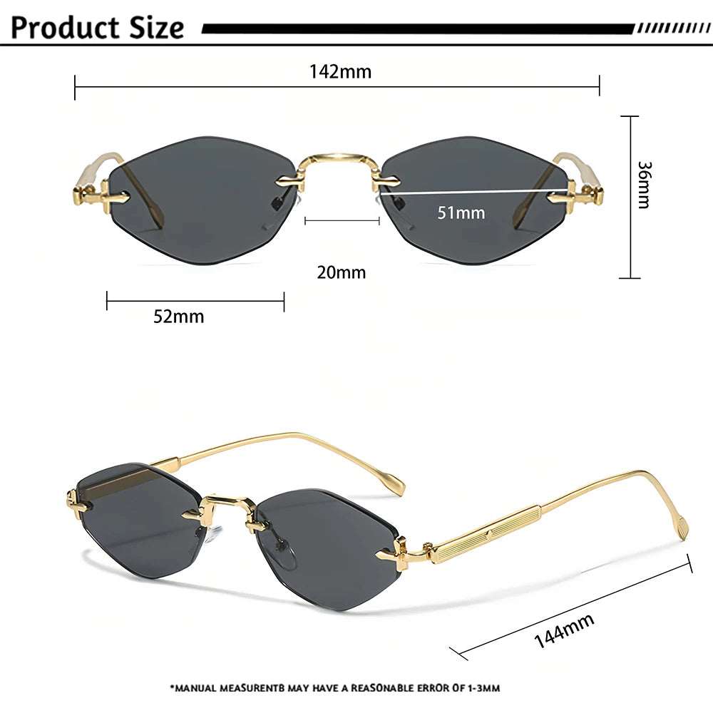 HEX — Rimless Irregular Diamond UV400 Sunglasses in Silver & Blue