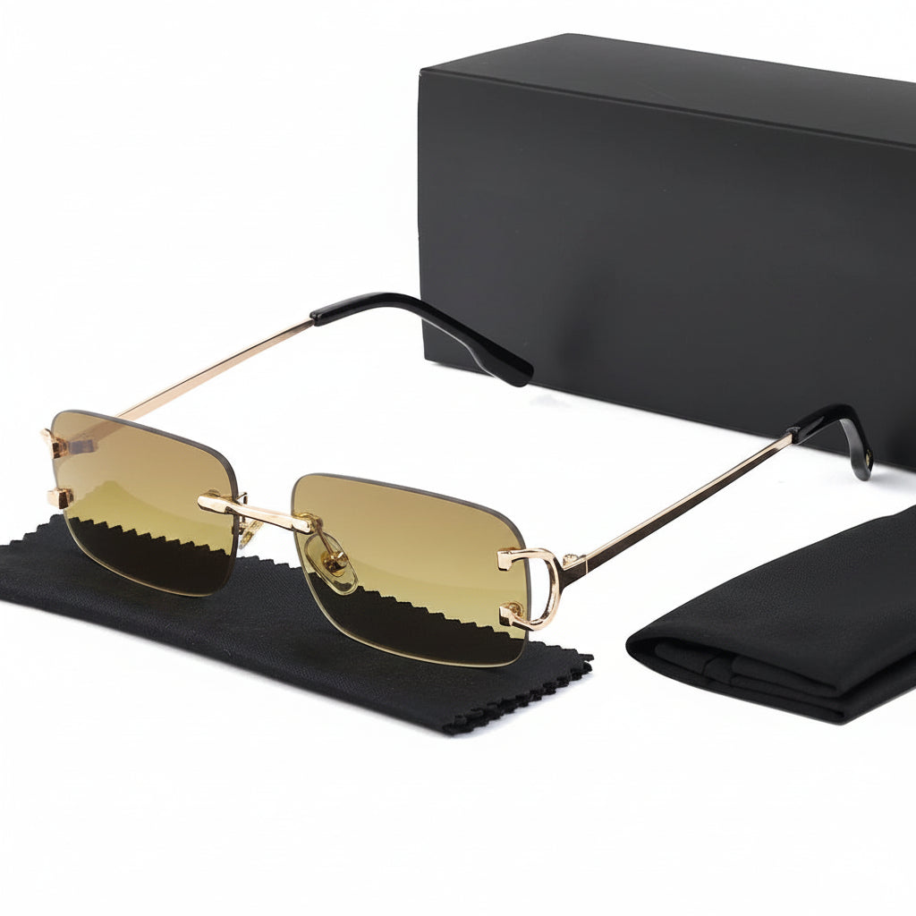 DUNE — Rimless Rectangle UV400 Sunglasses with Gold D-Buckle