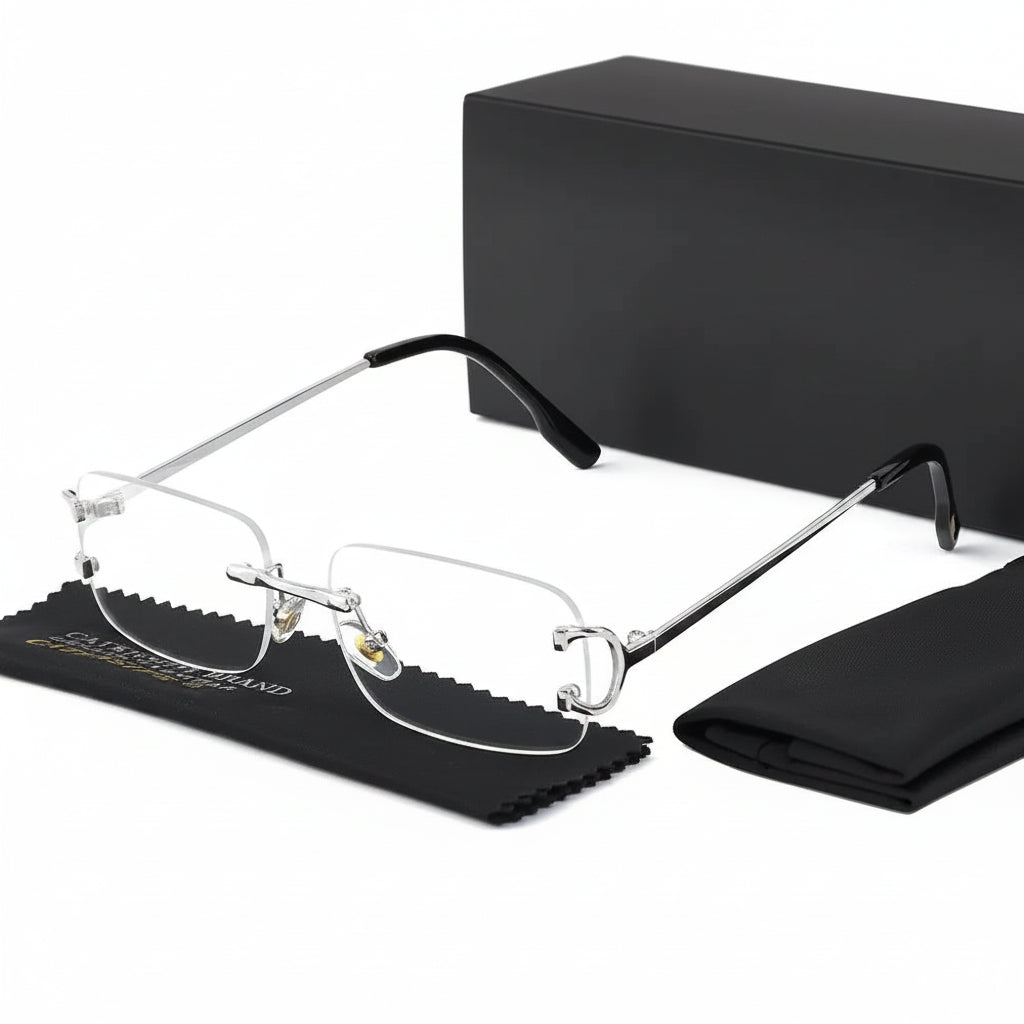 DUNE — Rimless Rectangle UV400 Sunglasses with Gold D-Buckle